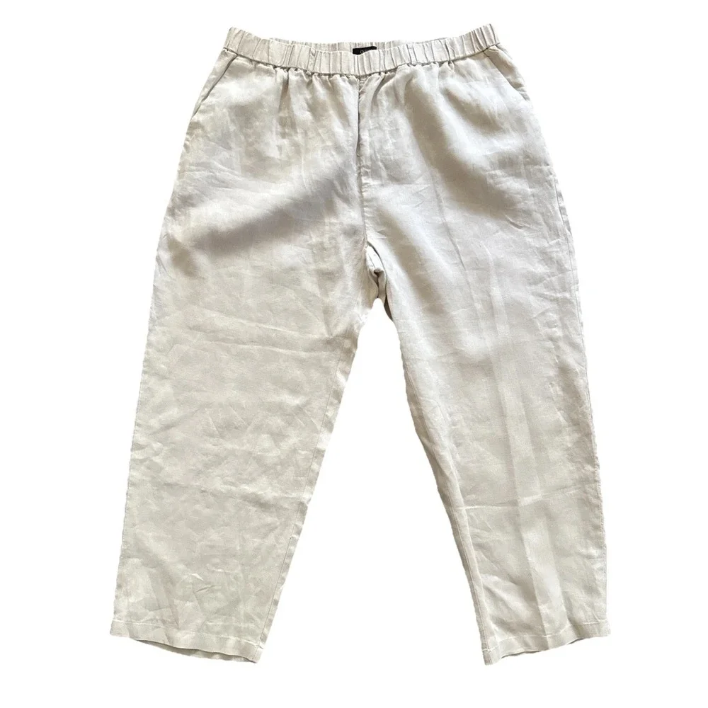 Quince Pants 100% European Linen Women XL Elastic Waist Pull On Driftwood Beige - Picture 1 of 10